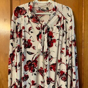 Women’s plus Jessica London Floral Tie Neck Long Sleeve Blouse Size 18/20 L EUC